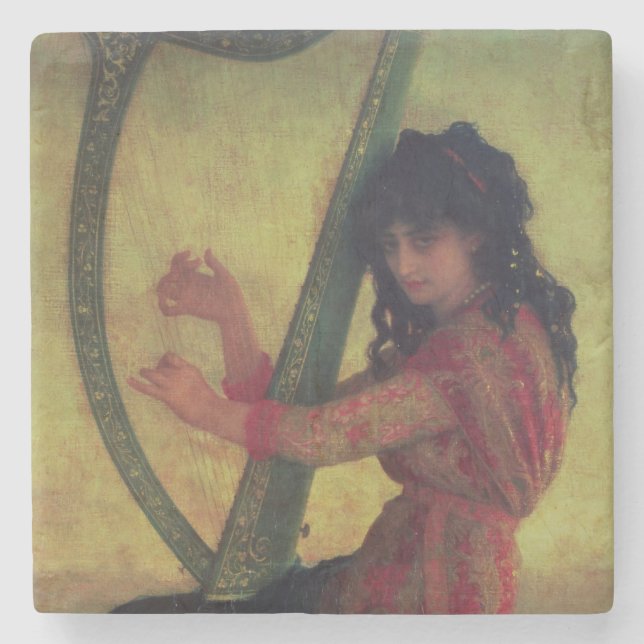 Muse Playing the Harp Stone Coaster (Front)
