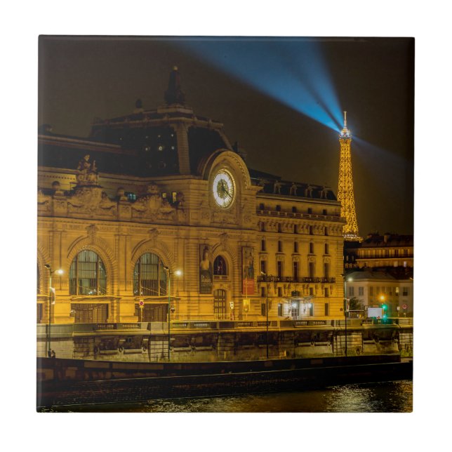 Musée d'Orsay in Paris at night Ceramic Tile (Front)