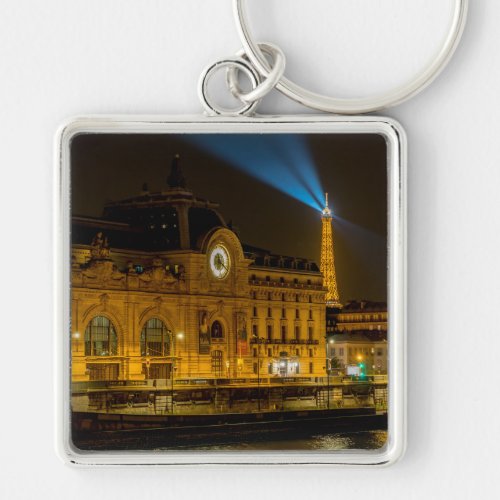 Muse dOrsay in Paris at night Keychain
