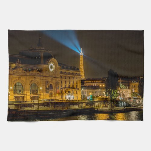 Muse dOrsay in Paris at night Kitchen Towel