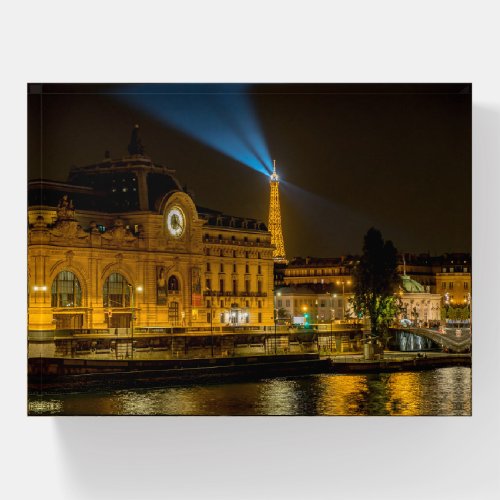 Muse dOrsay in Paris at night Paperweight