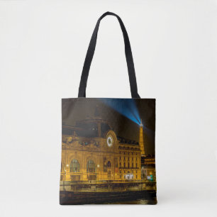 Musée d'Orsay in Paris at night Tote Bag