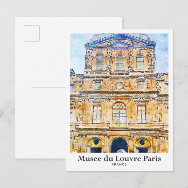 Musee du Louvre Paris Travel Watercolor Hand Drawn Postcard (Front/Back)