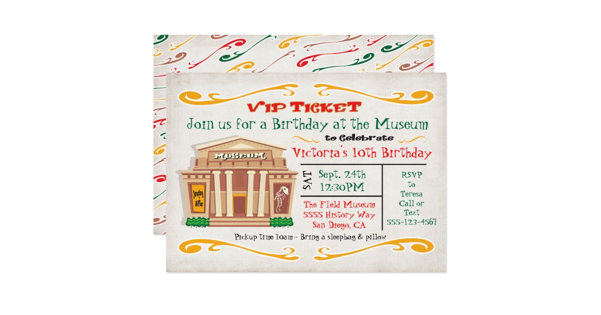 Museum Birthday Party Invitation Ticket | Zazzle.com