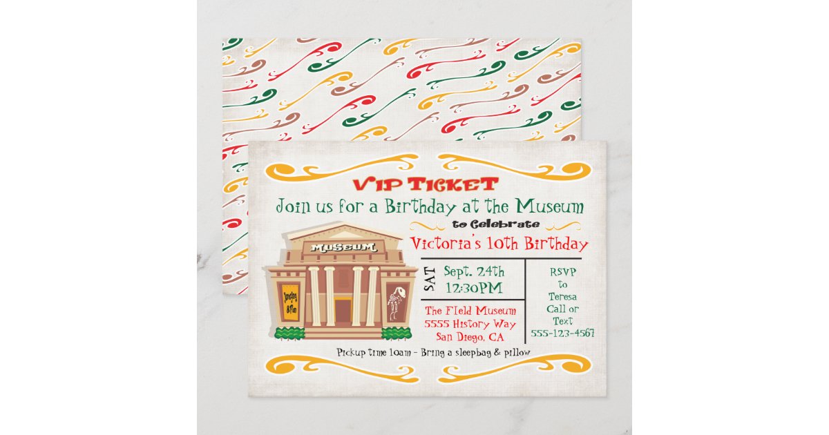 Museum Birthday Party Invitation Ticket | Zazzle.com