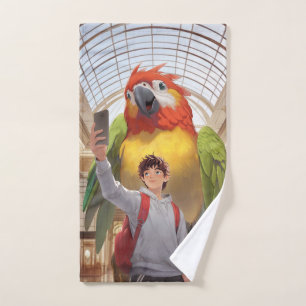Museum Gaze: Giant Scarlet Macaw Parrot Selfie Bath Towel Set