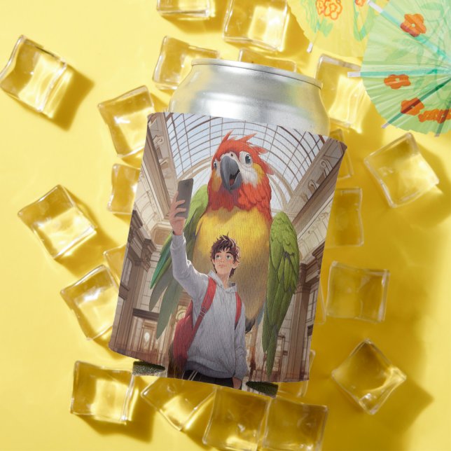 Museum Gaze: Giant Scarlet Macaw Parrot Selfie Can Cooler (In Situ Summer)