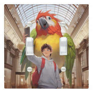 Museum Gaze: Giant Scarlet Macaw Parrot Selfie Light Switch Cover