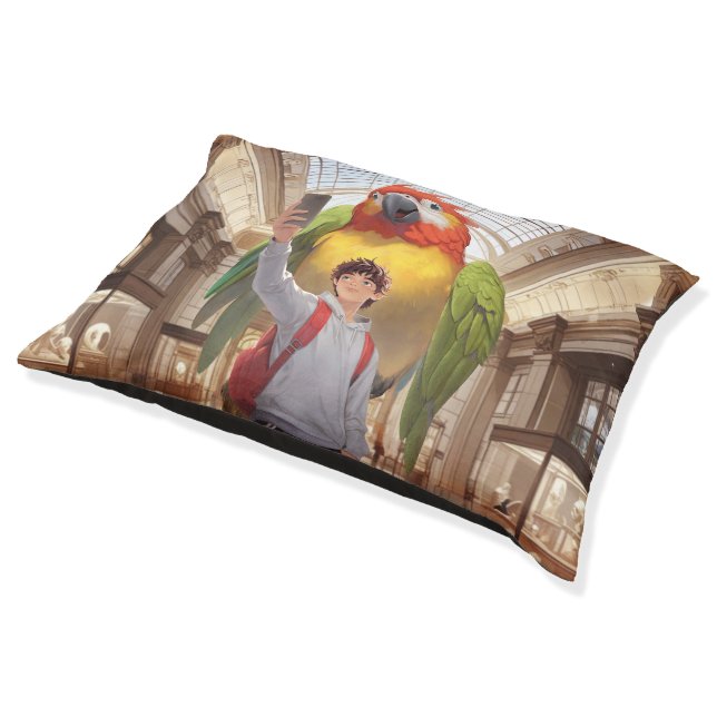 Museum Gaze: Giant Scarlet Macaw Parrot Selfie Pet Bed (Angled)