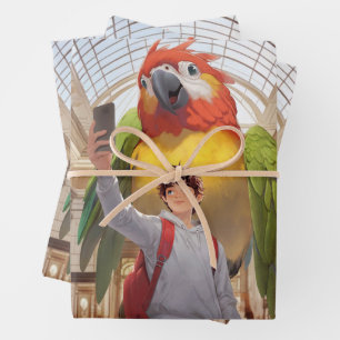 Museum Gaze: Giant Scarlet Macaw Parrot Selfie Wrapping Paper Sheets