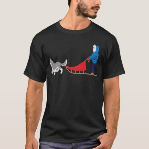 Mush Dog Sleigh With Sled Dogs Mushing Retro T_Shirt