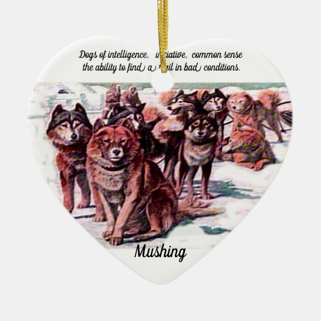 "Mushing" Ceramic Ornament (Front)