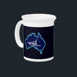 Mushing Down Under Beverage Pitcher<br><div class="desc">A simple white silhouette of a dog sled and the Southern Cross superimposed on a blue map of Australia. All on a starfield background. Who would have thunk it? Mushing upside down in Oz. Dog sledding is quite popular in Australia. At Mount Hotham in Victoria there is a big race...</div>