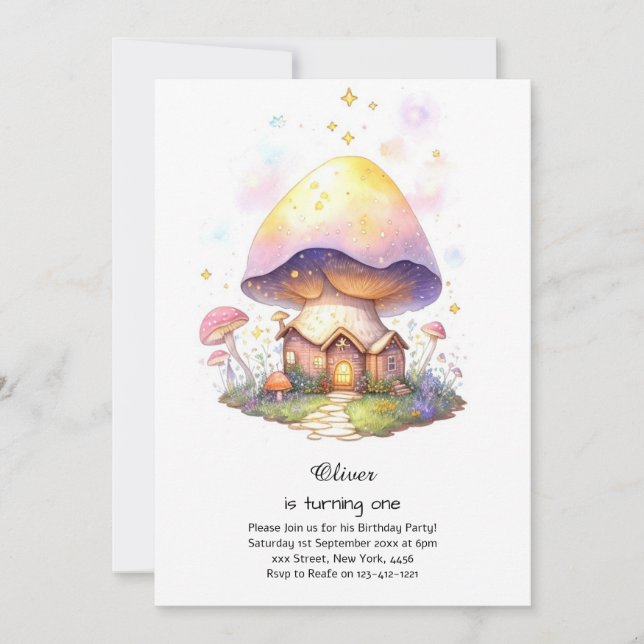 Mushroom 1st Birthday Invitation (Front)
