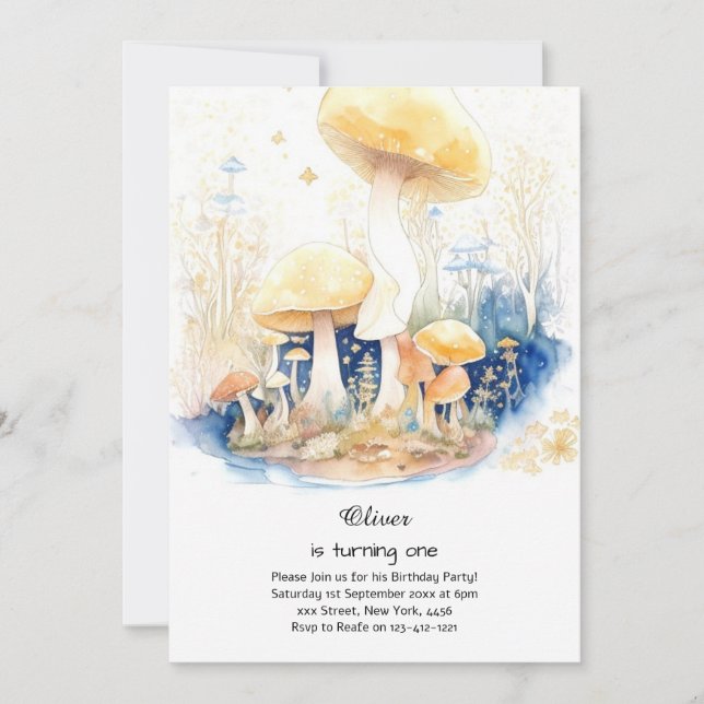 Mushroom 1st Birthday Invitation (Front)