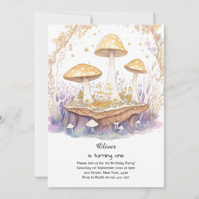 Mushroom 1st Birthday Invitation (Front)