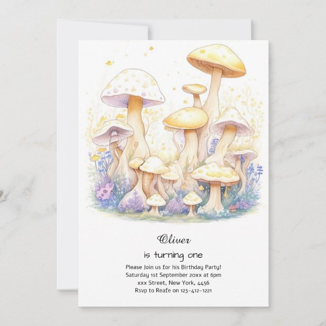 Mushroom 1st Birthday Invitation (Front)