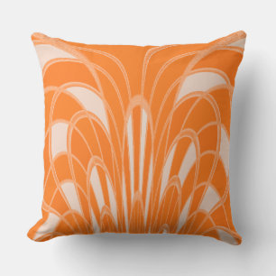 Mushroom Abstract - Art Deco - Tangerine Throw Pillow