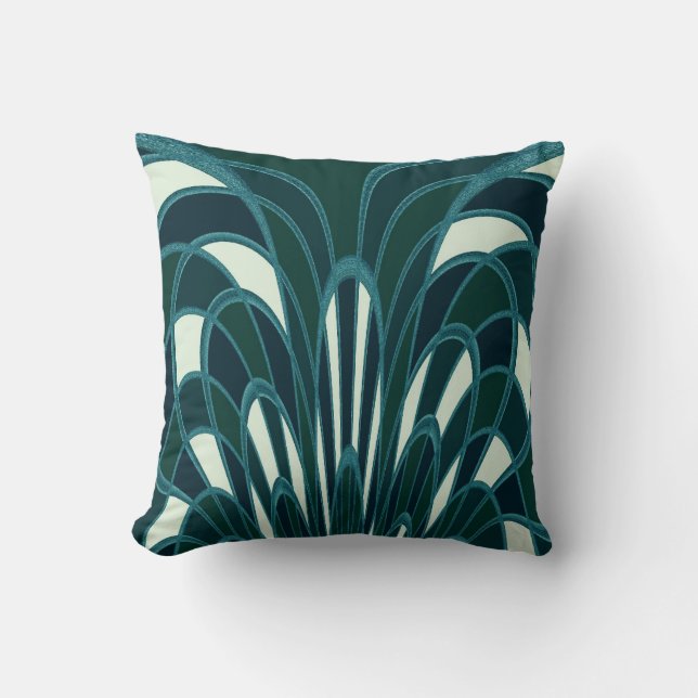 Mushroom Abstract - Art Deco - Teal Throw Pillow (Front)