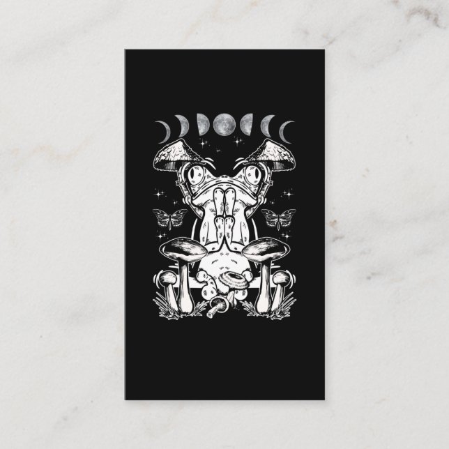 Mushroom Aesthetic Frog Magic Moon Phases Business Card (Front)