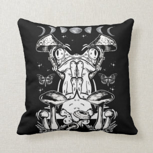 Mushroom Aesthetic Frog Magic Moon Phases Throw Pillow