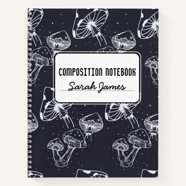 Mushroom Aesthetic Personalized Black Composition Notebook (Front)