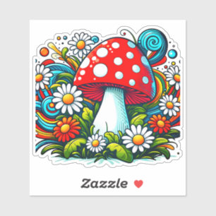 Mushroom Amid Whimsical Spring Daisies Sticker