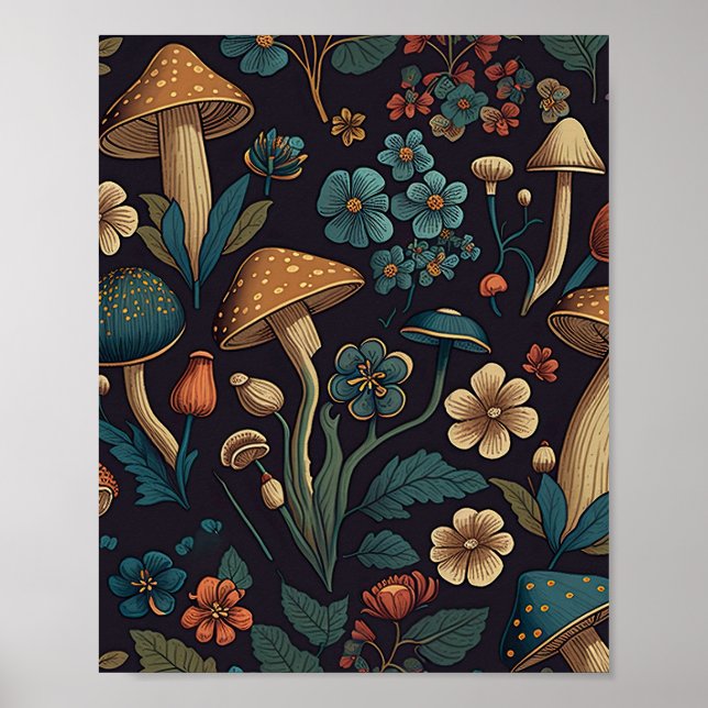 Mushroom and Flower Pattern Design 1 Poster (Front)