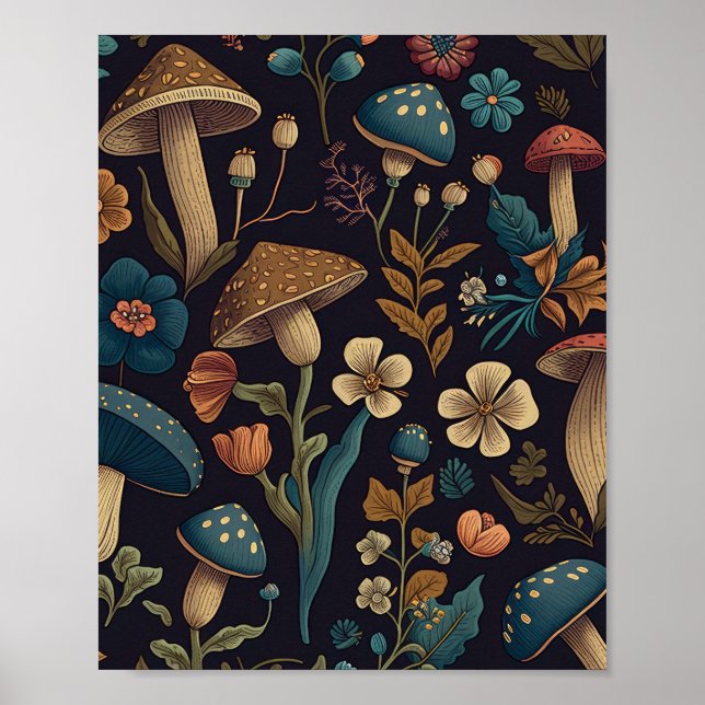 Mushroom and Flower Pattern Design 2 Poster (Front)
