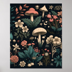 Mushroom and Flower White and Pink Color Scheme Poster