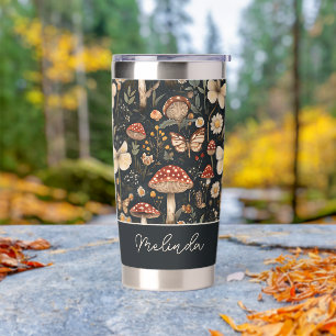 Mushroom and Flowers Cottagecore pattern with name Insulated Tumbler