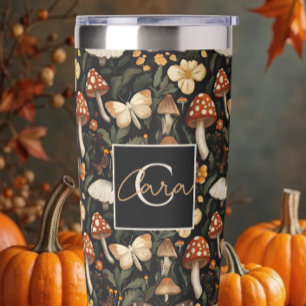 Mushroom and Flowers Cottagecore pattern with name Insulated Tumbler
