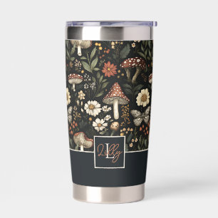 Mushroom and Flowers Cottagecore pattern with name Insulated Tumbler