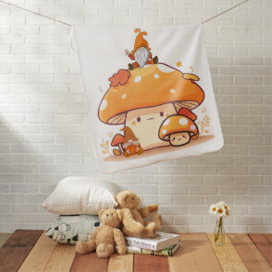 Mushroom and Gnome Fall  Baby Blanket