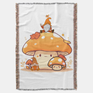 Mushroom and Gnome Fall  Throw Blanket