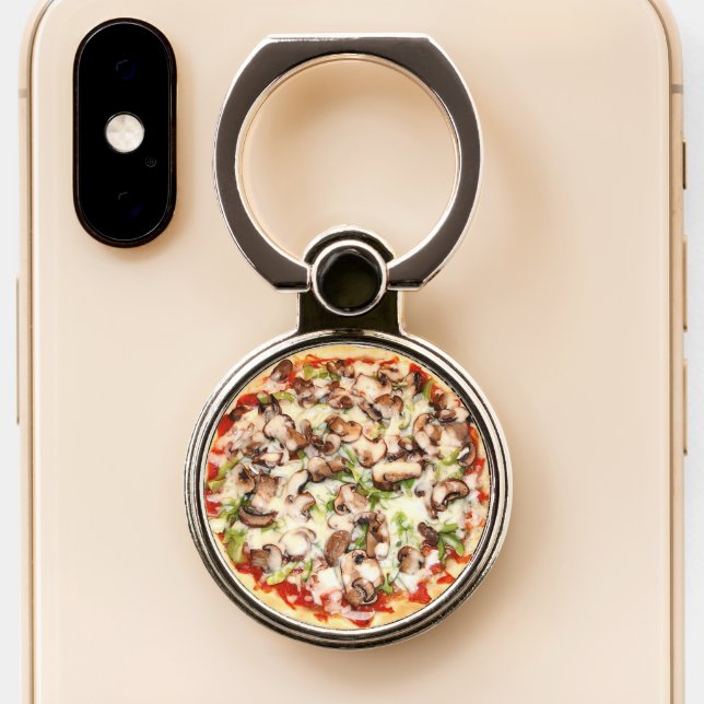 Mushroom and Green Peppers Cheese Pizza   Phone Ring Stand (Close Up)