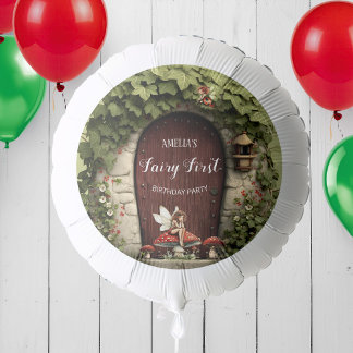 Mushroom and Ivy Door Fairy First Birthday Party Balloon