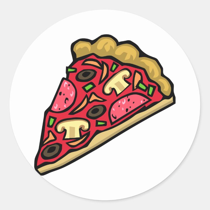 Mushroom and pepperoni pizza slice round sticker