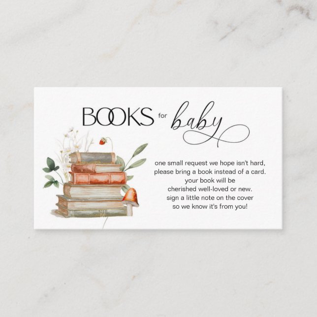 Mushroom and Strawberries Baby Shower Book Request Enclosure Card (Front)