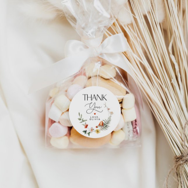 Mushroom and Strawberries Baby Shower or Birthday Classic Round Sticker (Creator Uploaded)