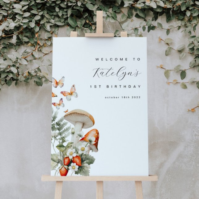 Mushroom and Strawberries Birthday Welcome Sign (Creator Uploaded)