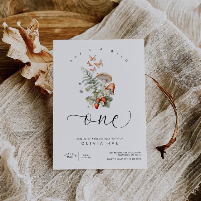 Mushroom and Strawberries First Birthday Invitation (Creator Uploaded)