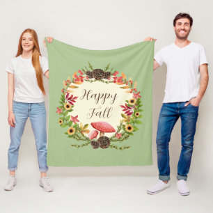 Mushroom and sunflowers with customizable text fleece blanket