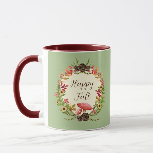 Mushroom and sunflowers with customizable text  mug (Left)