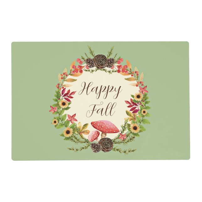 Mushroom and sunflowers with customizable text  placemat (Front)