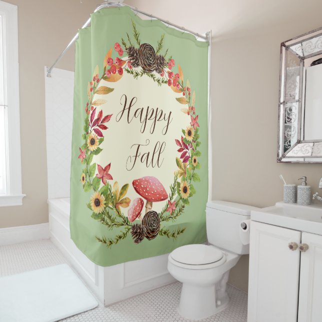 Mushroom and sunflowers with customizable text  shower curtain (In Situ)