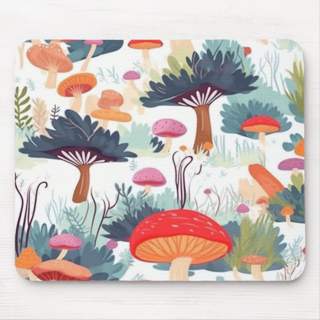 Mushroom and Tree Design Mouse Pad (Front)