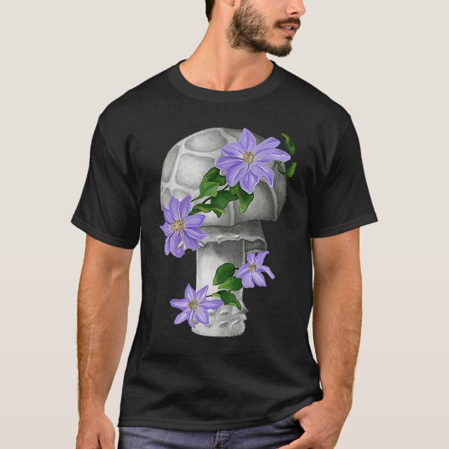 Mushroom and violet vine flowers  leaves stem T-Shirt (Front)