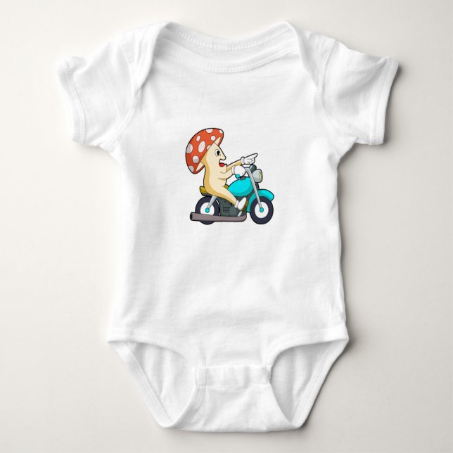 Mushroom as Biker with Motorcycle Baby Bodysuit (Front)