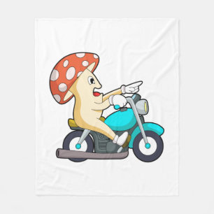 Mushroom as Biker with Motorcycle Fleece Blanket